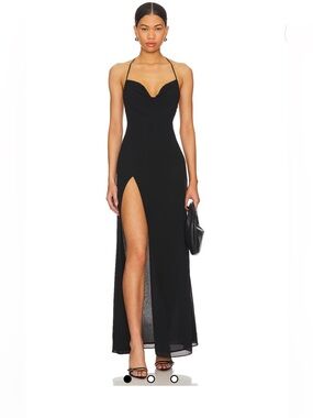 Superdown black maxi dress with high slit Small